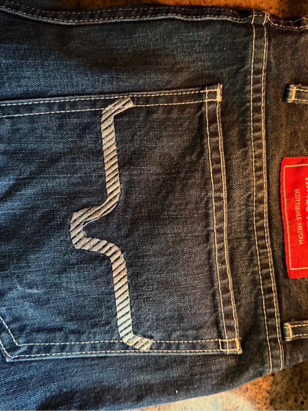 Kimes Ranch Dark Blue Jeans with Contrast Cream Stitching